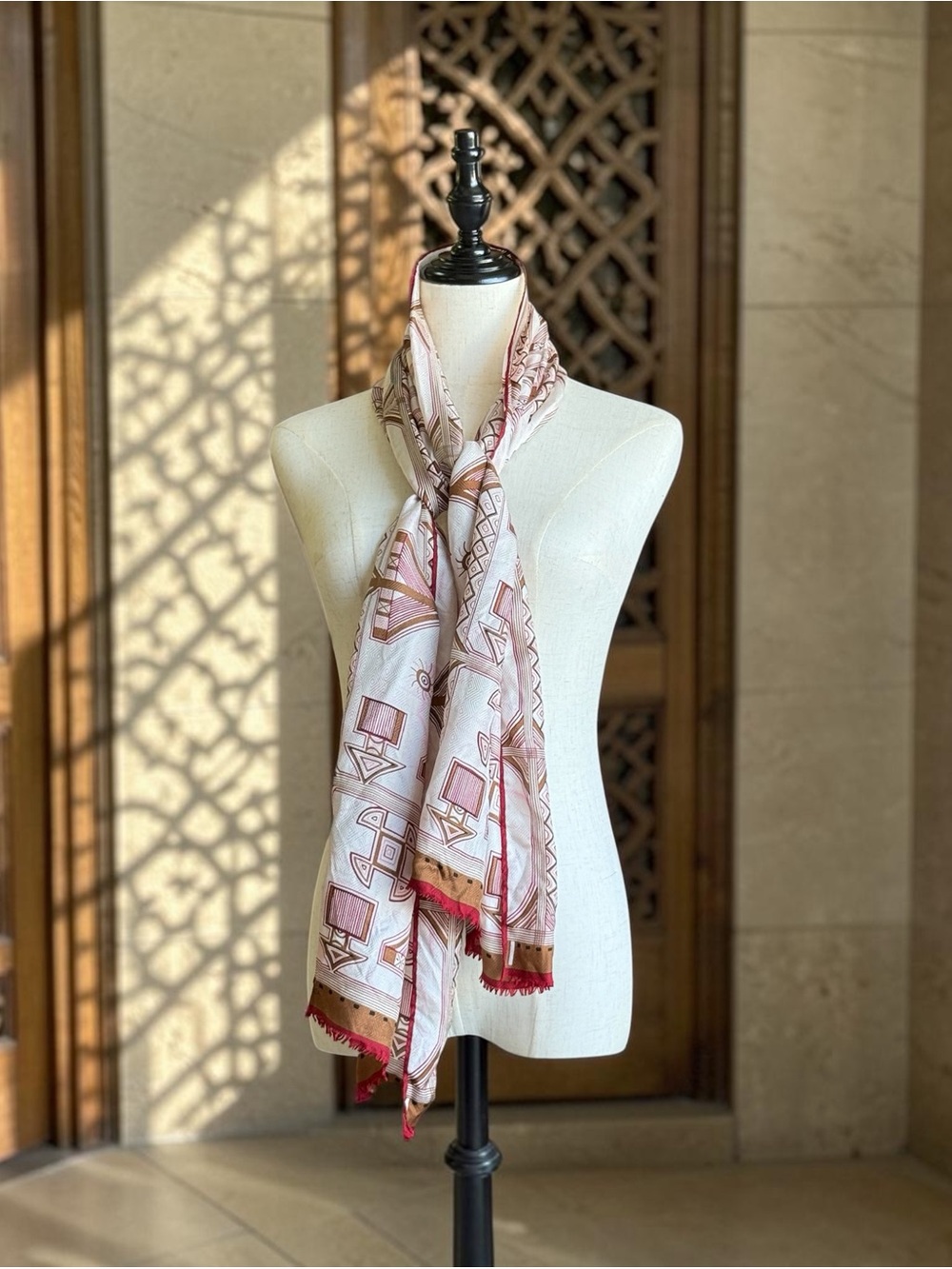 Adrienne Vittadini Geometric Southwestern Print Jacquard Fringe Scarf Long